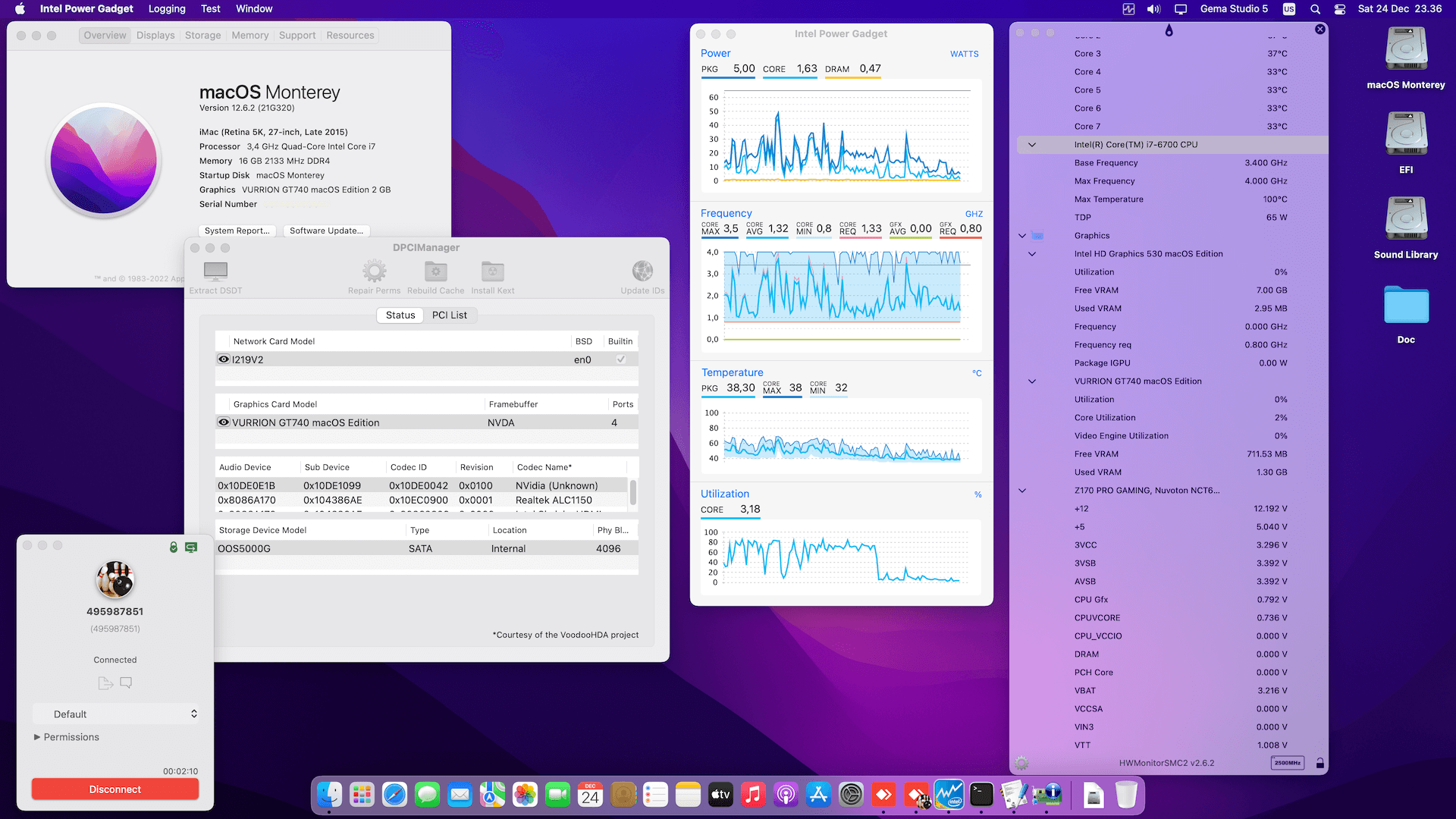 Success Hackintosh macOS Monterey 12.6.2 Build 21G320 in Asus Z170 Pro Gaming + Intel Core i7 6700 + Vurrion GT740